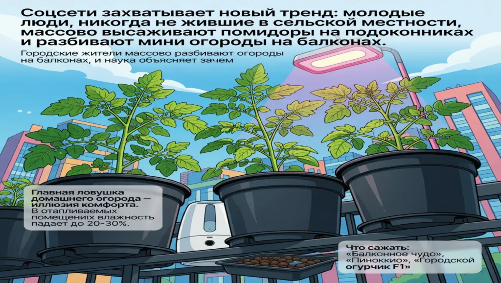 Соцсети захватывает новый тренд: молодые люди, никогда не жившие в сельской местности, массово высаживают помидоры на подоконниках и разбивают мини огороды на балконах.